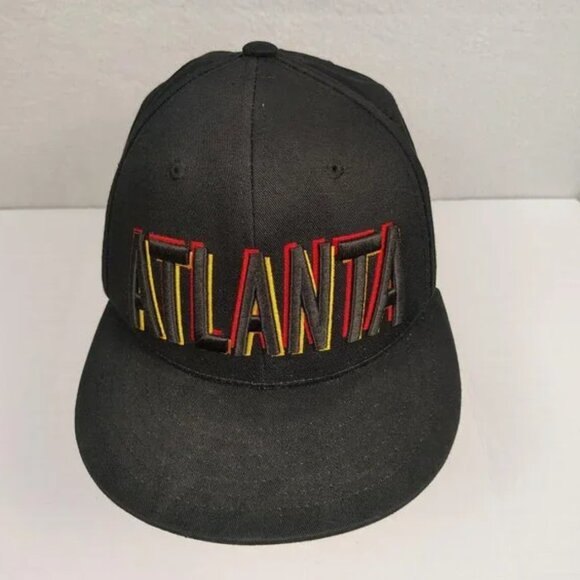Atlanta Snap Back Hat Black Red Yellow Embroidered Mens KBETHOS - Picture 1 of 7